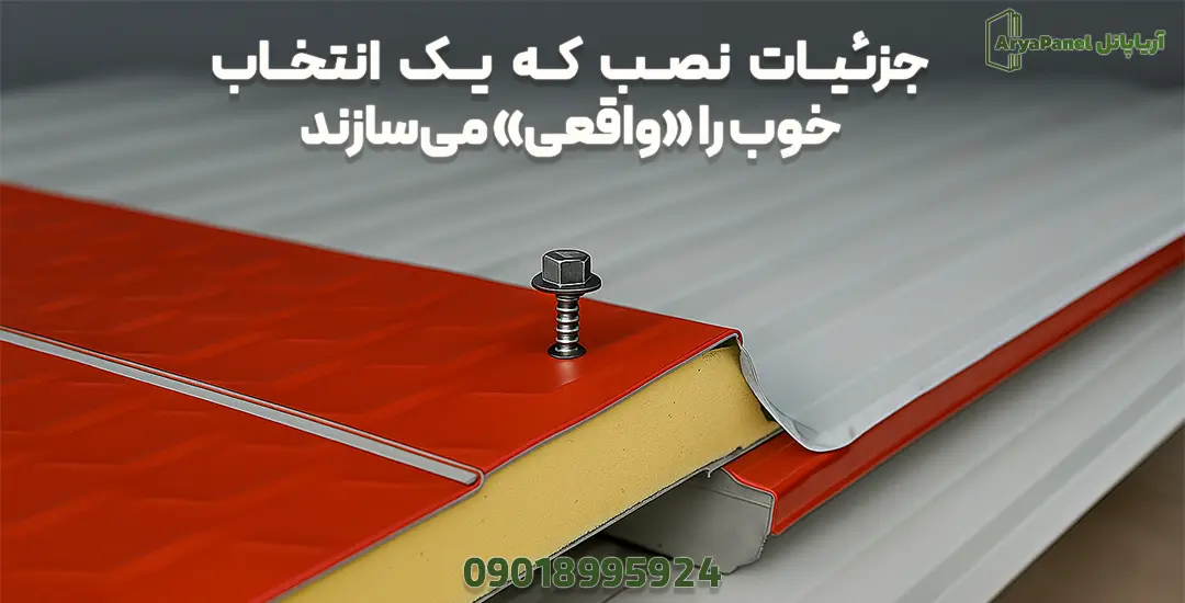 اتصال اورلپ ساندویچ پانل سقفی با پیچ استاندارد و نوار درزبندی