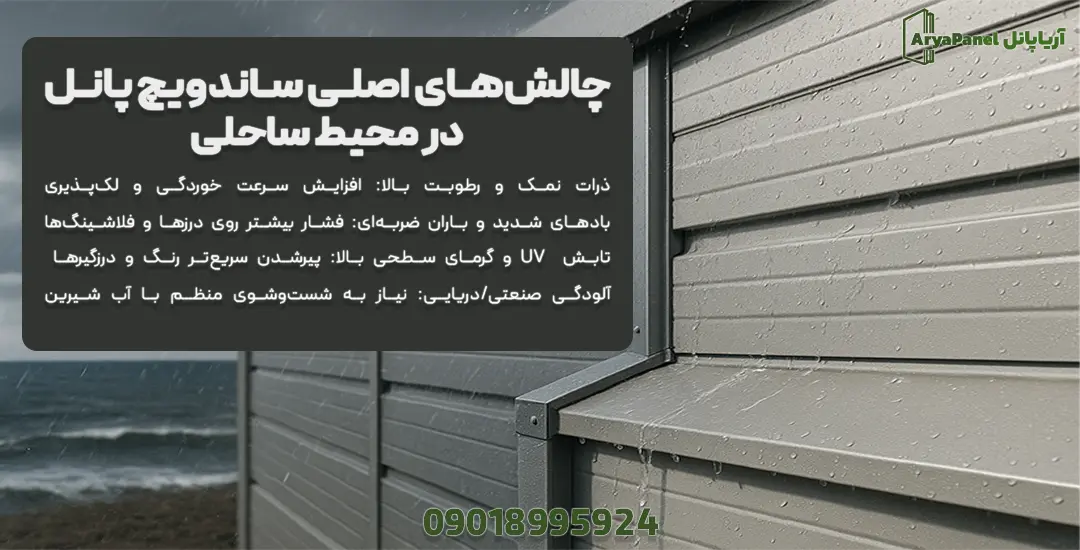 نمای نزدیک دیواره پانلی خیس در مجاورت دریا با توضیح چالشها